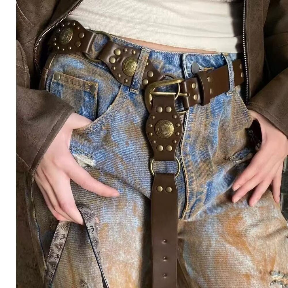 4943 Women's Western Belt- Genuine Leather Adjustable Brown Cowgirl Belt - Picture 4 of 9